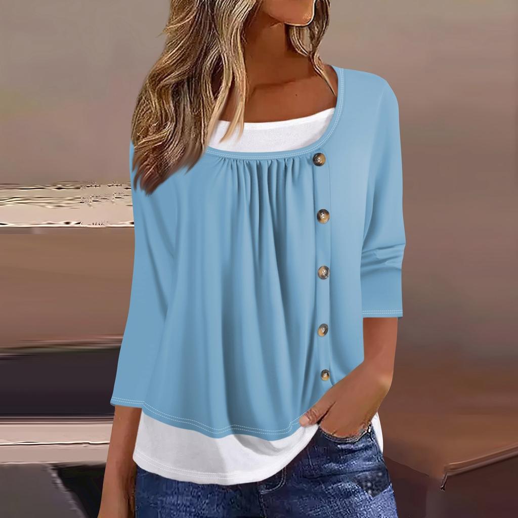 Женская футболка Футболка с принтом Рукав 3/4 Искусственные двойки Повседневные Выходные Мода Базовый Обычный Топ