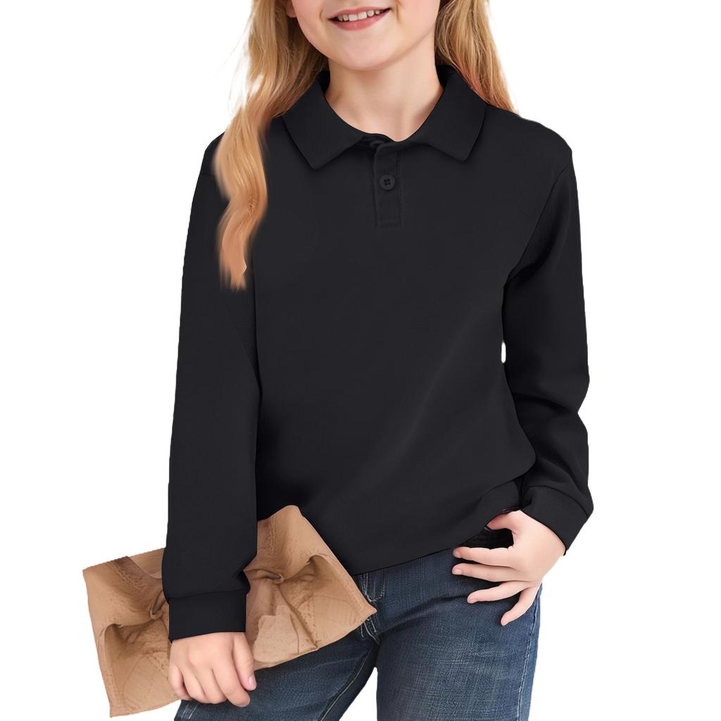 Kids' Notch Collar Shirt - Solid Color Long Sleeve Dress Blouse