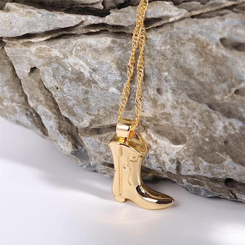 Western Cowboy Boots Necklace  bAbstract Face Copper Plated Real Gold Lock Chain