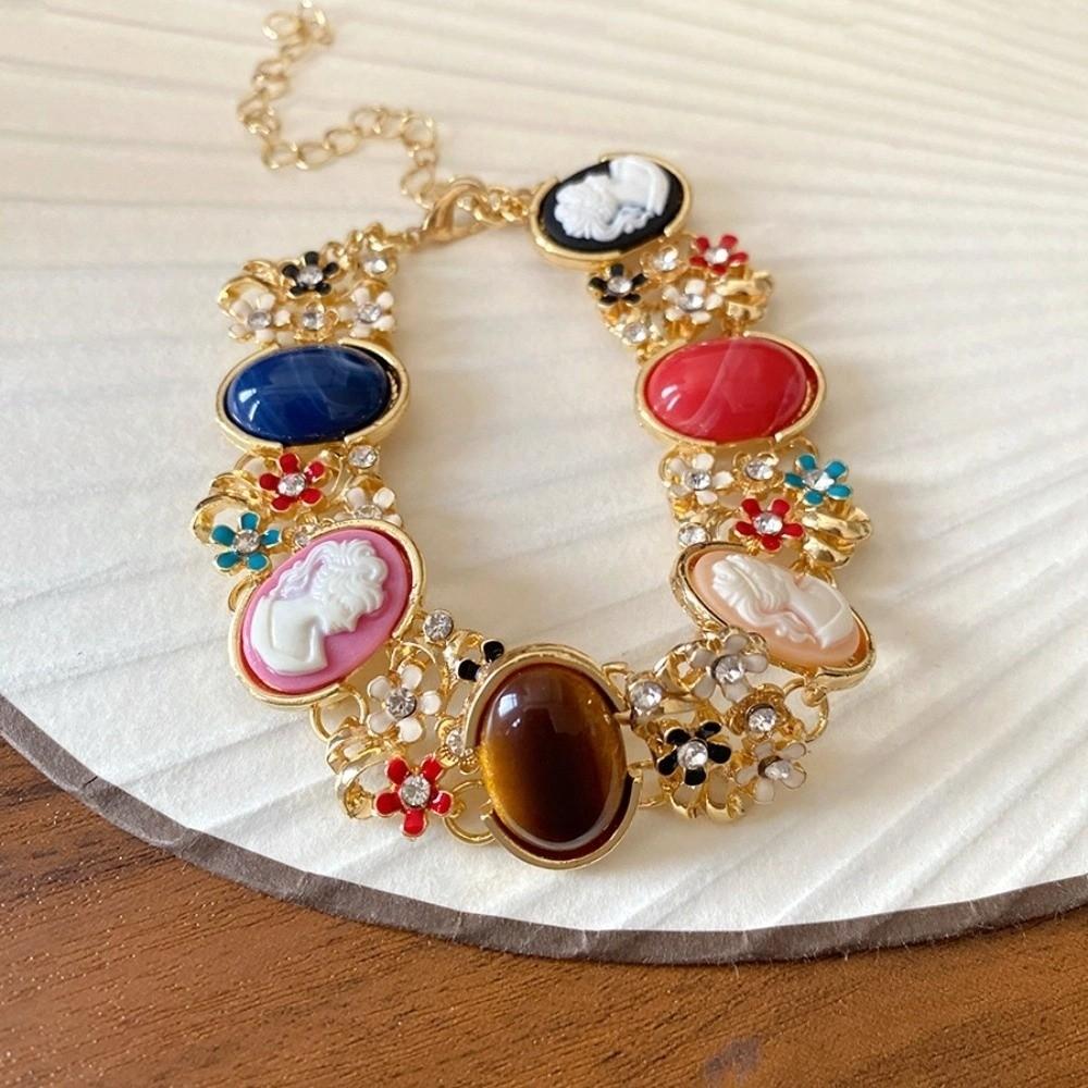 Rhinestone Baroque Bracelet Resin Women's Hand Bracelet Retro Enamel Bangle  Women Girl