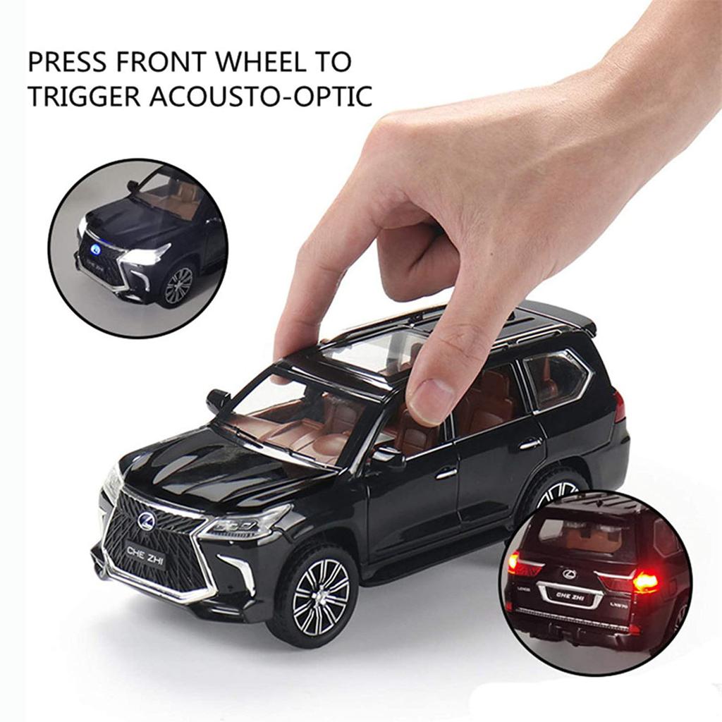 1/32 Scale Lexus LX570 Off-Road Alloy Diecast Car Model, Pull Back Metal Vehicle Toy with Sound and Light 6 Open Doors for Kids Adults Gift Collection