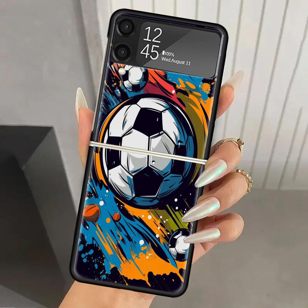 Жесткий чехол из поликарбоната с дизайном футбольного мяча для Samsung Galaxy Z Flip 6 5 4 3 Черная крышка ZFlip6 Flip5 Flip4 5G Складной Принт
