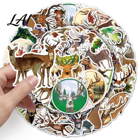 Journaling Decoration 50 Pcs Deer Stickers Waterproof PVC Decals Forest Animal Laptop Water Bottle Stickers Decorative for Scrapbooking Cup,
