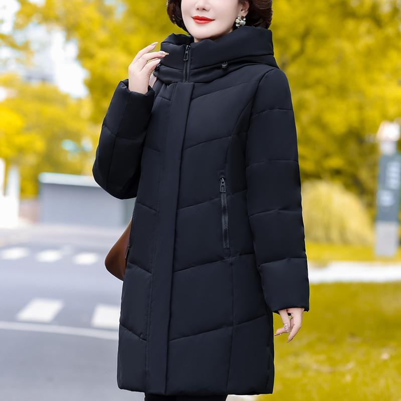 Plus Size Middle Age Women's Long Down Coats Winter Vintage Parkas Hooded Elegant Thick Warm Puffer Jackets Woman Outerwears