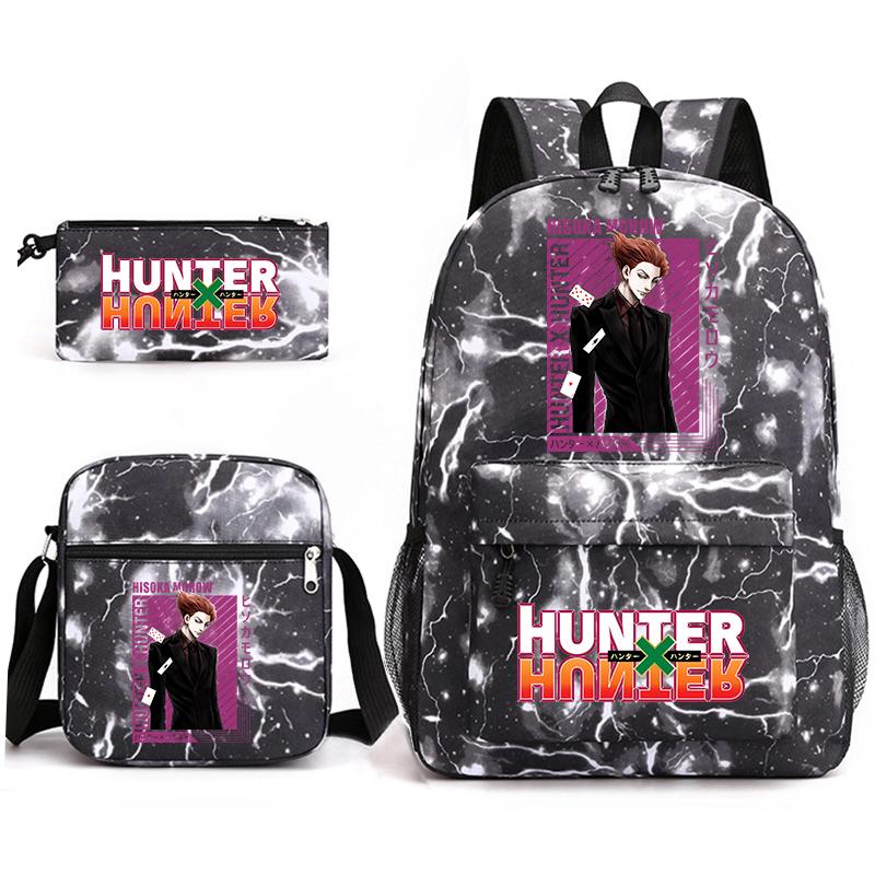 Рюкзак для студентов с принтом аниме Hunter x Hunter, повседневный рюкзак для мальчиков и девочек, набор из 3 предметов с пеналом