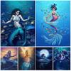 Sexy Mermaid Girl Marine Life Fish Cartoon Poster Wall Art Canvas Painter