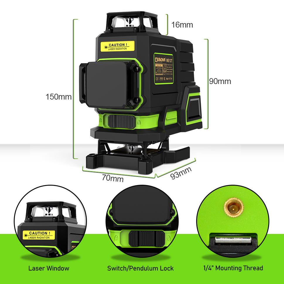 CLUBIONA Обновленный 4D 16-линейный лазерный уровень с зеленым лучом, самовыравнивающийся пульт дистанционного управления