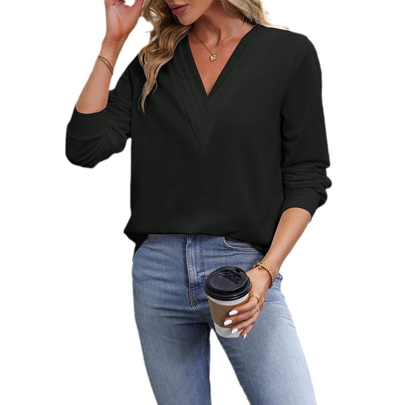 2025 New V-Neck Women's Pullover Hoodie - European & American Style, Autumn Commute