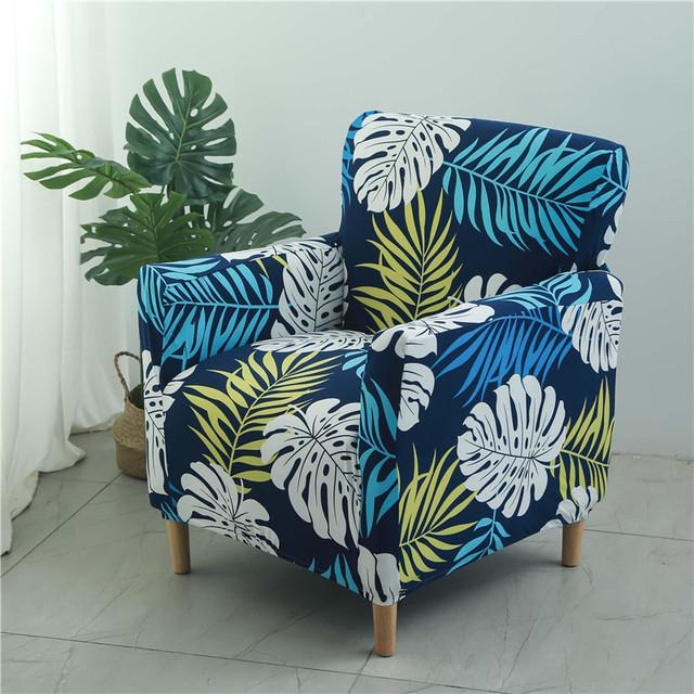 Floral Tub Chair Cover Stretch Spandex Club Armchair Slipcover For Living Room Single Sofa Covers For Study Bar Counter Hotel