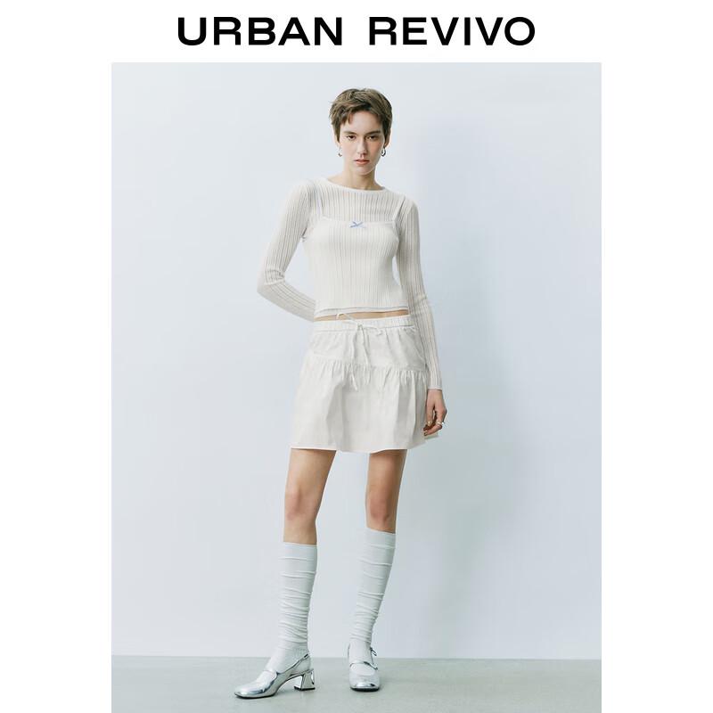 UR 2025 Весенний Женский Балетный Топ из Ажурного Трикотажа Имитация Двойки