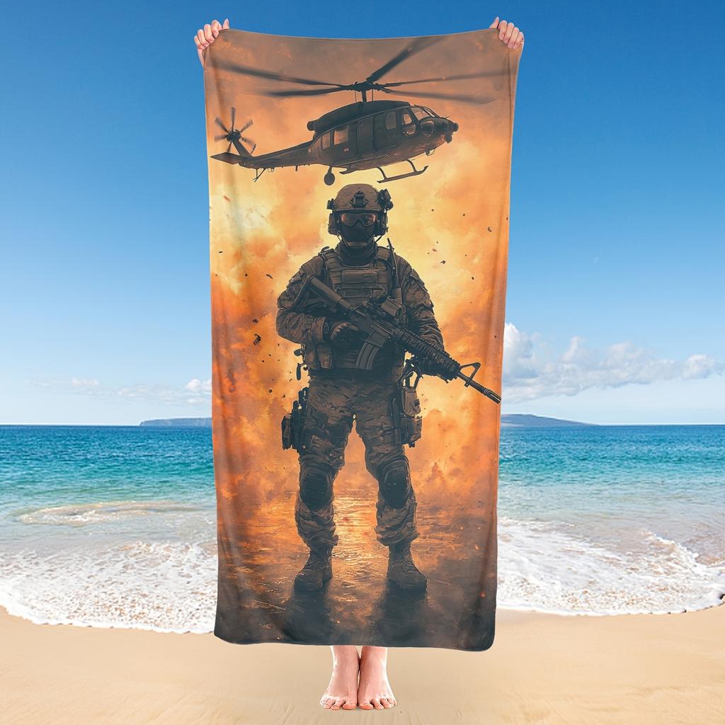 Military Themed Microfiber Beach Towel, Lightweight Absorbent for Yoga Swimming Camping Fitness