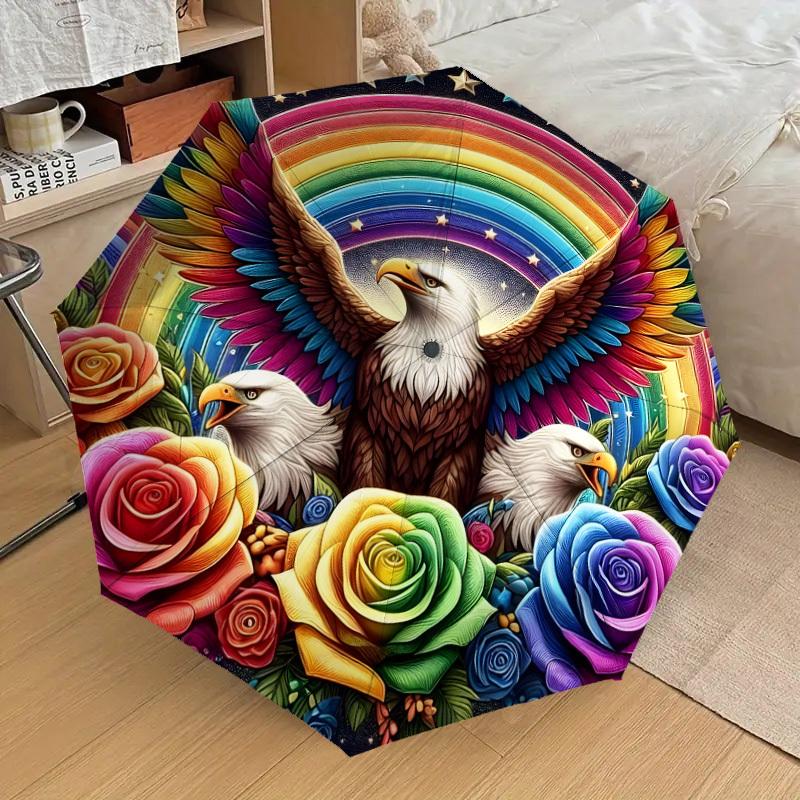 1pc Eagle Rainbow Roses Fantasy Artwork Umbrella with Plastic Handle,Suitable for All Seasons Home Travel Outdoor UmbrellaDD1005