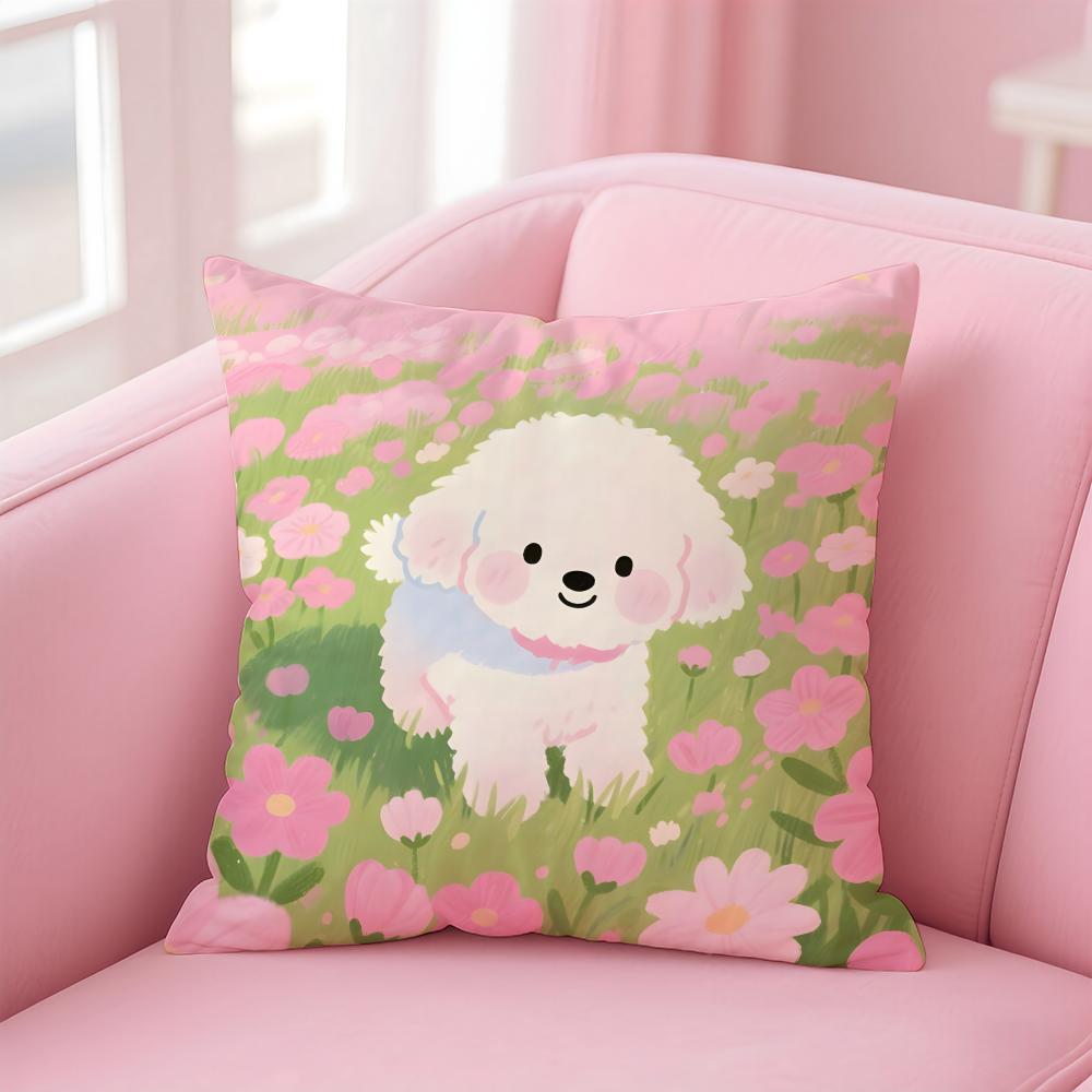 NICE CUTE Bichon Frise dog Cushion Cover Pillow Case Soft Friendly Fabric  Concealed Zipper