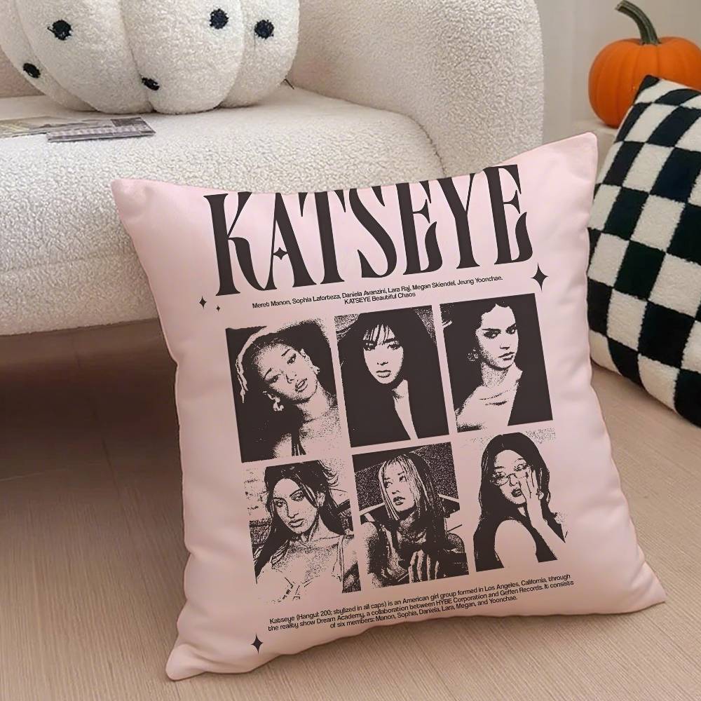 Kpop Style Y2K Hot Girl Style K-Katseye Girl Group Pillowcase Soft Silky Fabric Invisible Zipper Cushion Cover Perfect Fan Gift