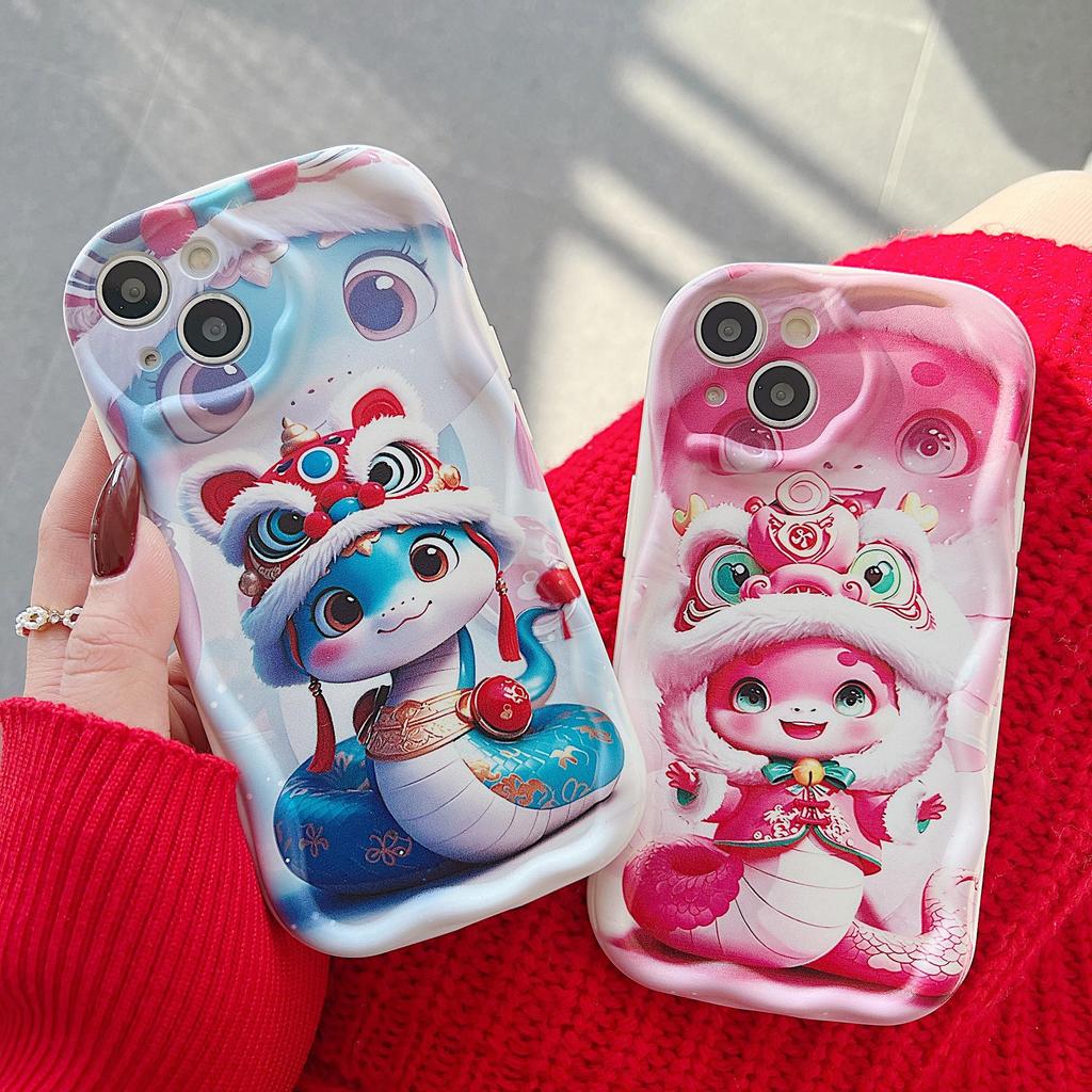 Силиконовый чехол для Xiaomi Redmi Note 14 13 Samsung A56 A26 A36 Oppo A3 A5 Pro Tecno Spark 30C Funda Cartoon Snake New Year Cover Soft TPU Bumper