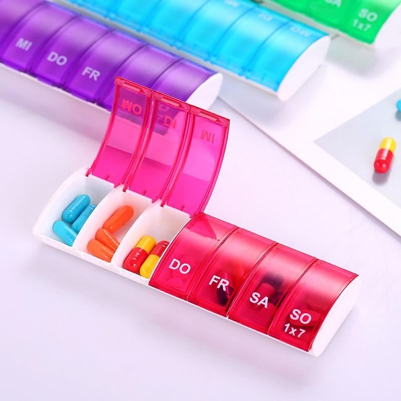 1PC Rectangular Pill Box Seven Days Pill Box Seven Compartments Mini Portable Storage Pill Box Plastic Divided Pill Box