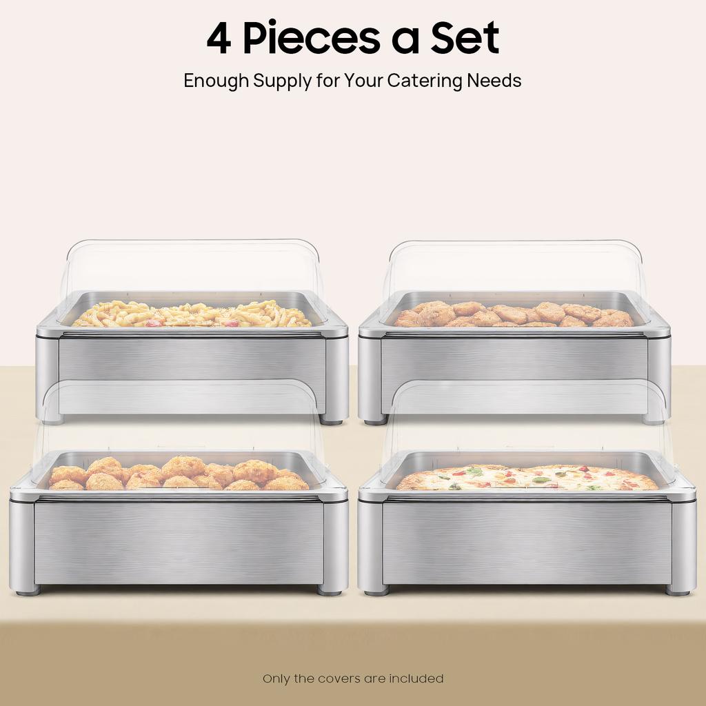 Full Size Chafing Dish Covers,4Pcs Clear Buffet Pan Cover,Roll Top Food Pan Cover for Isolate Dust&Other Dirt
