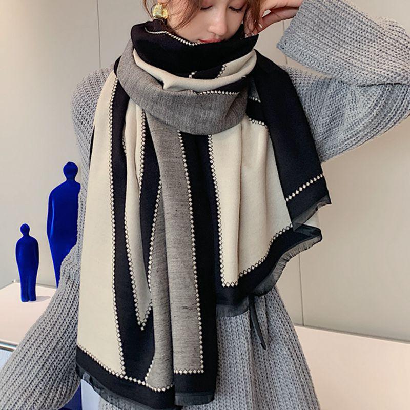 2022 Geometric Pattern Double-Sided Winter Scarf: Imitation Cashmere for Women, Warm and Thick Shawl.