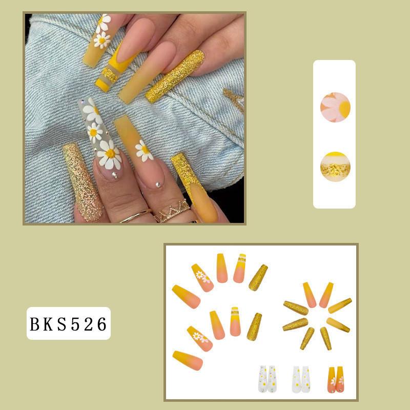 24PCS/SET Quick Nails Flower Diamond Manicure Long Ballet False Nails Waterproof Wearable Ready-made Nail Stickers