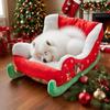 Christmas Decorations Sled Shaped Dog Bed Santa Pets Bed Festive Plush Cozy Cat Nest Christmas Themed Pet Doggy Sleeping Bed
