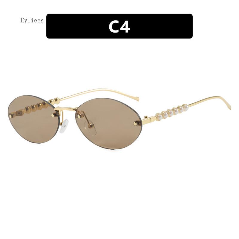 Новые безободковые овальные женские солнцезащитные очки Великолепные жемчужные солнцезащитные очки Европейский и американский трендовый хай-энд