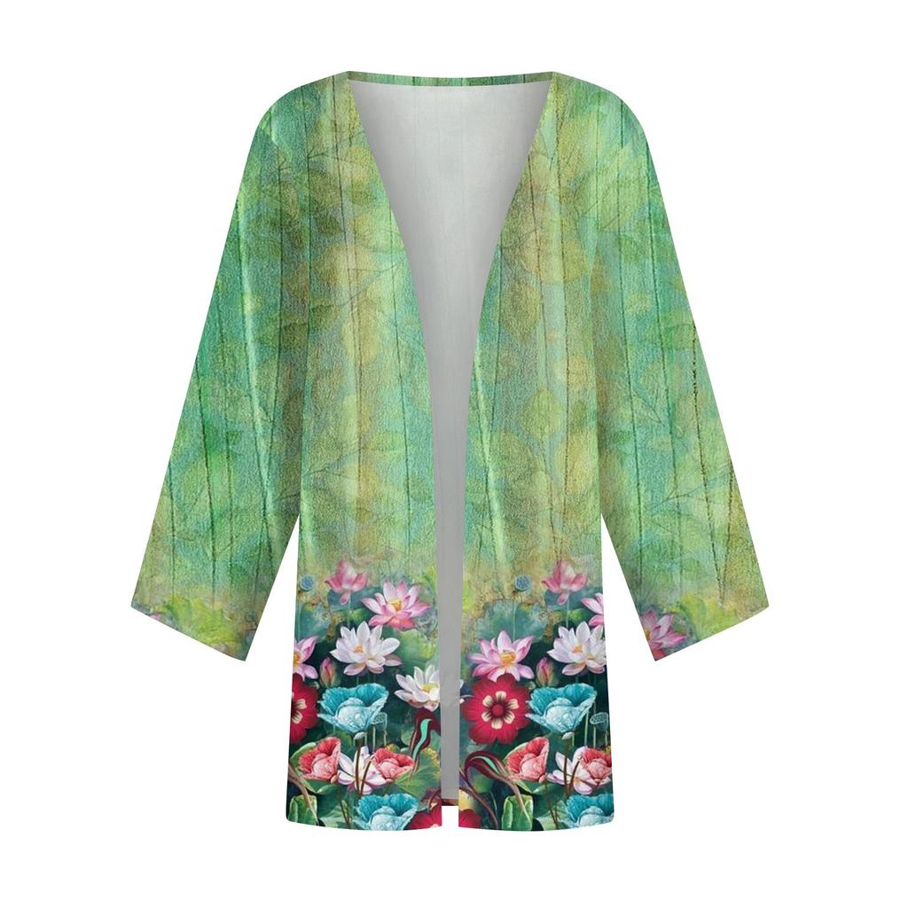 Women's Casual Fashion Retro Printed Lightweight Medium Length Jacket Cardigan