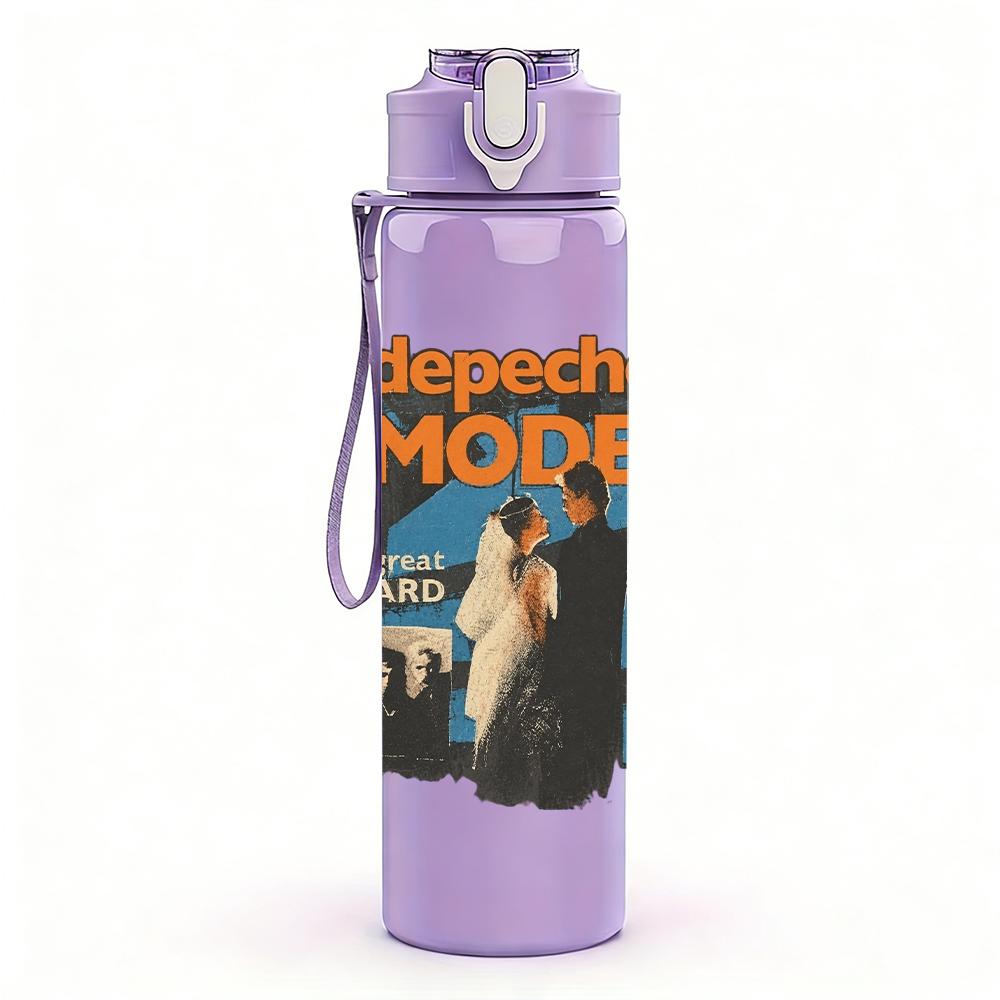 1PC Depeche mode album cover collage print 750ml colorful plastic sports water bottle leakproof pop up lid with straw for outdoor work home use