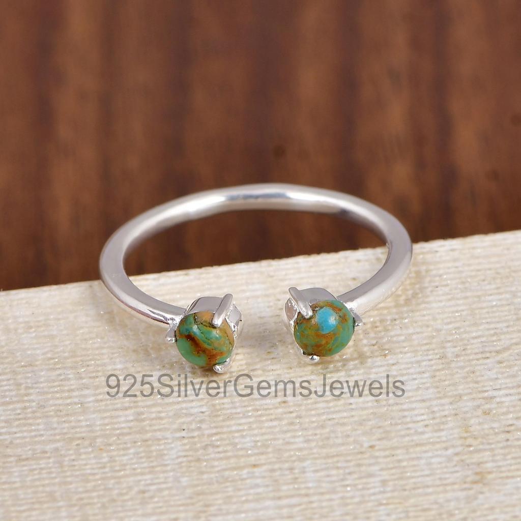 Kingman Turquoise Ring, 925 Sterling Silver Ring, Minimalist Turquoise Band Ring, Dainty Gemstone Ring, December Birthstone Gift