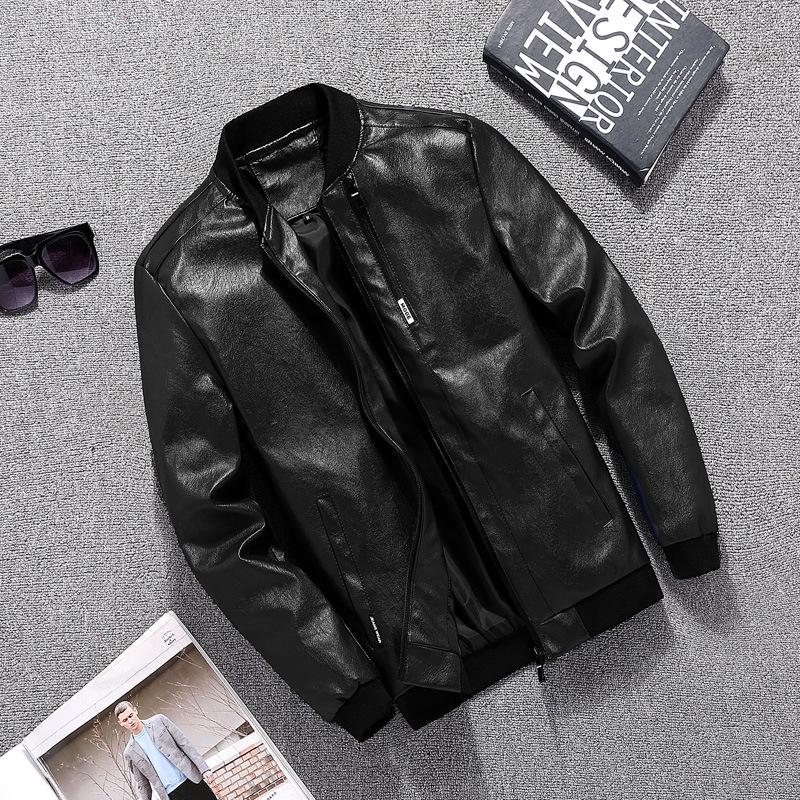 Spring and Autumn Baseball Collar Casual Jacket Youth Slim Washed Leather Jacket Fashion
