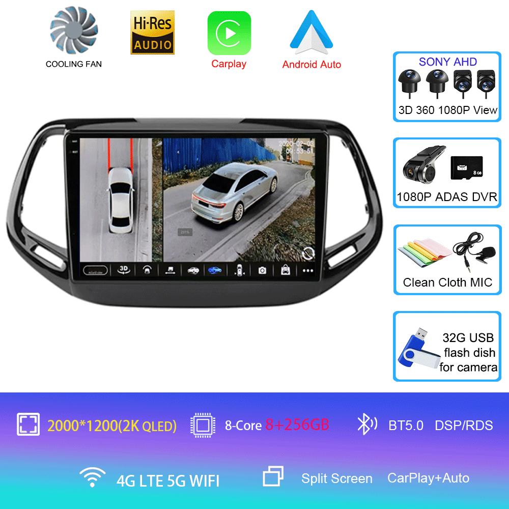 Android 14 Carplay Auto WIFI+4G Для Jeep Compass 2017 2018 2019 Автомагнитола GPS Стерео Мультимедийный Видеоплеер 2din Головное Устройство DSP