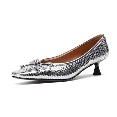 Овечья кожа Лето Весна Осень Шпильки Средний каблук бабочка-узлом Женские квадратные носки неглубокие туфли-лодочки