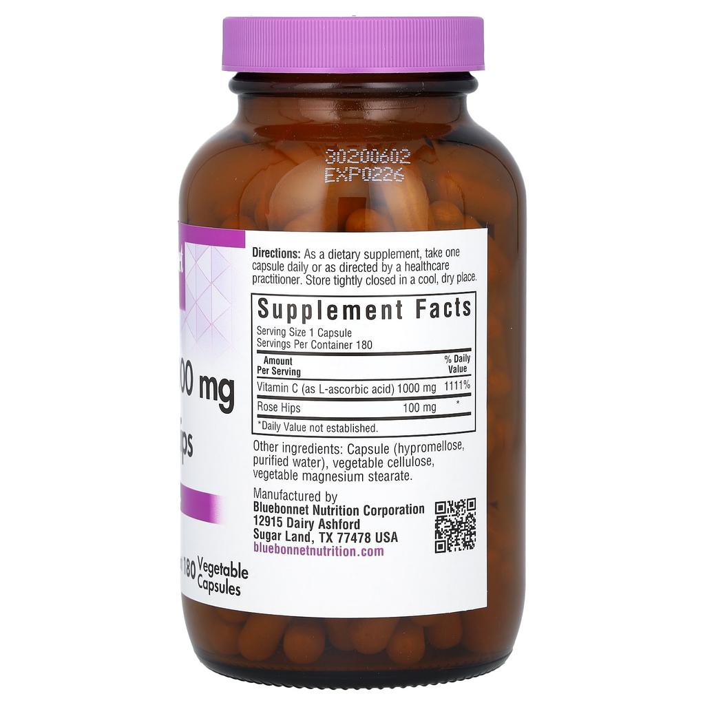 Vitamin C-1,000Mg & Rosehip, Veggie Capsules 180 Tablets