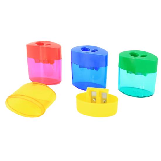 Double Hole Pencil Sharpener with Lid Plastic Manual Pencil Sharpener Portable Colored Pencil Sharpener for Kids Adults Students School Office