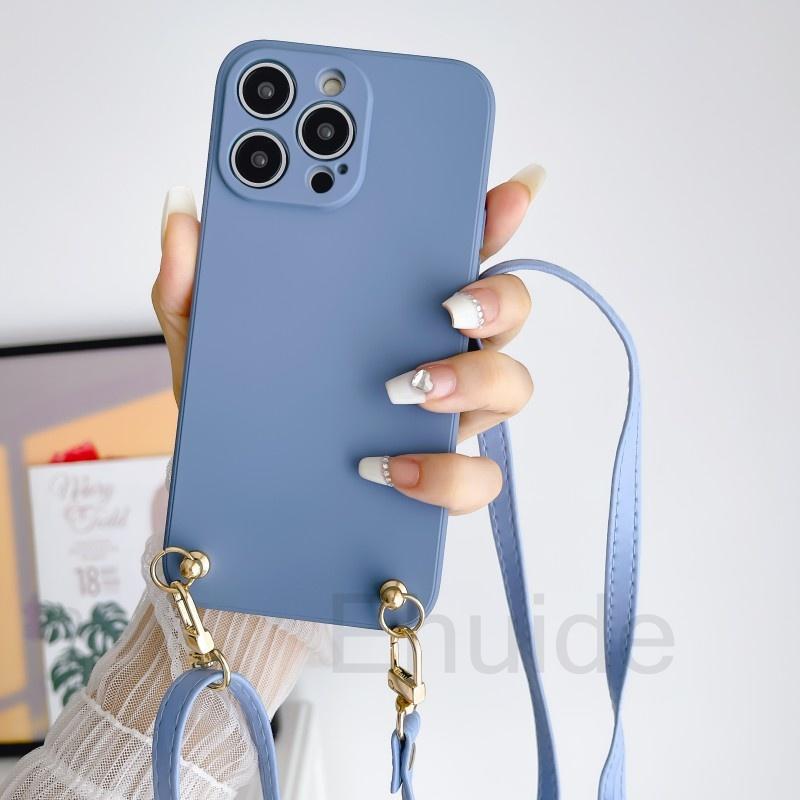 Leather Lanyard Case for Samsung Galaxy S24 S23 Ultra S22 S21 Plus S20 FE Note 20 A54 A14 Crossbody Strap Liquid Silicone Cover