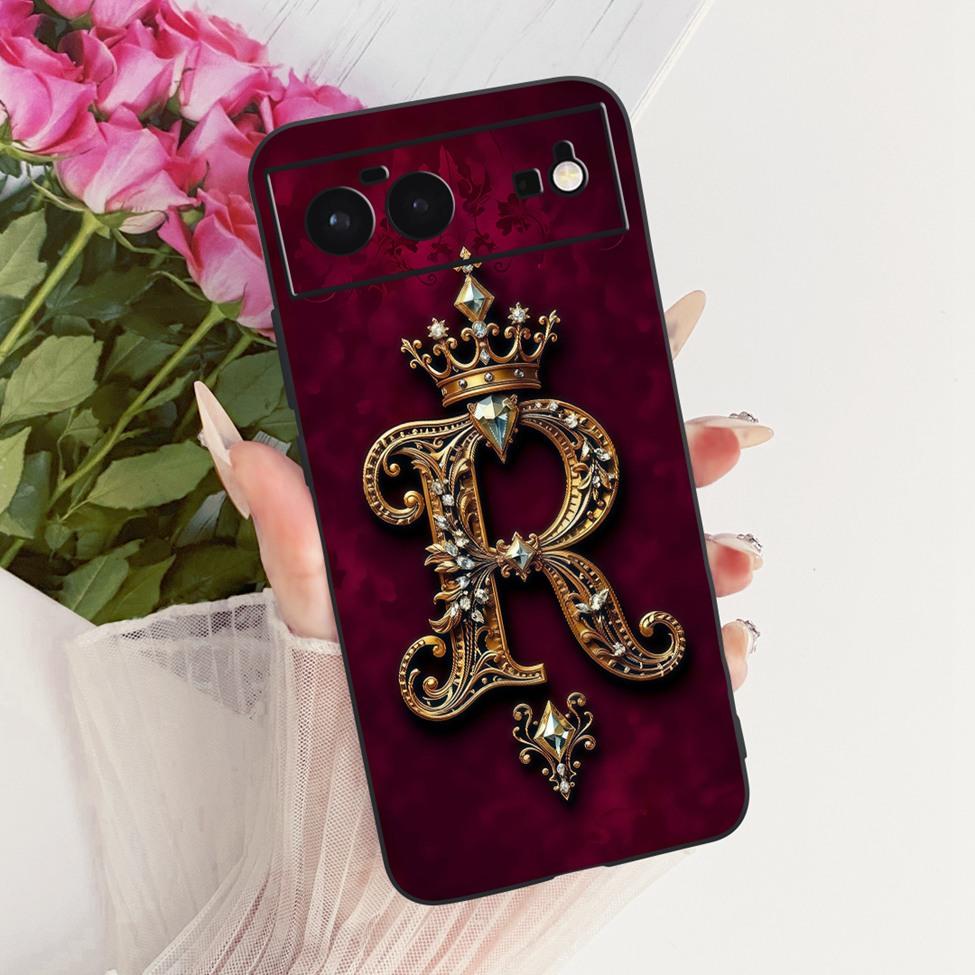 For Google Pixel 6 Case Silicone Luxury Crown A-Z Letters 2D Painted Soft Casing For Google Pixel6 G9S9B GB7N6 G9S9B16 GR1YH