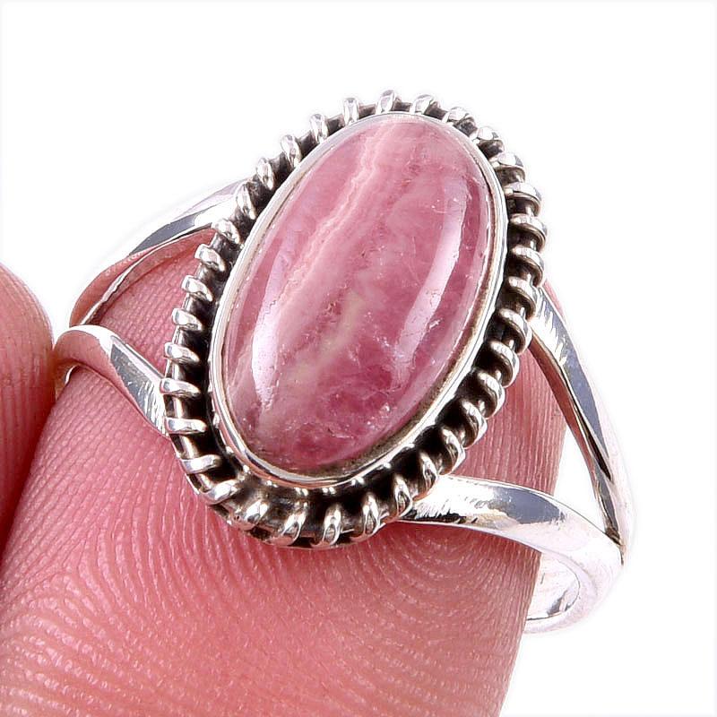 Natural Rhodochrosite Gemstone 925 Solid Sterling Silver Jewelry Ring S.8 F3f89