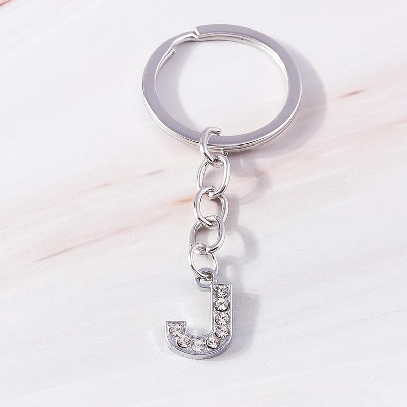 Fashion Charms 26 English Letters A-Z Alphabet Keychain Crystal Rhinestones Alloy Key Rings Gift for Handbag Jewelry DIY
