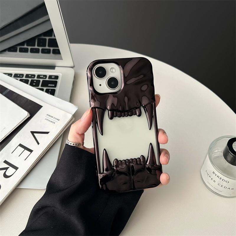 Чехол для телефона с 3D-гальваническим покрытием «Тигровые зубы» для iPhone 16, 15, 14 Plus, 13, 12, 11 Pro Max, роскошный противоударный защитный мягкий чехол