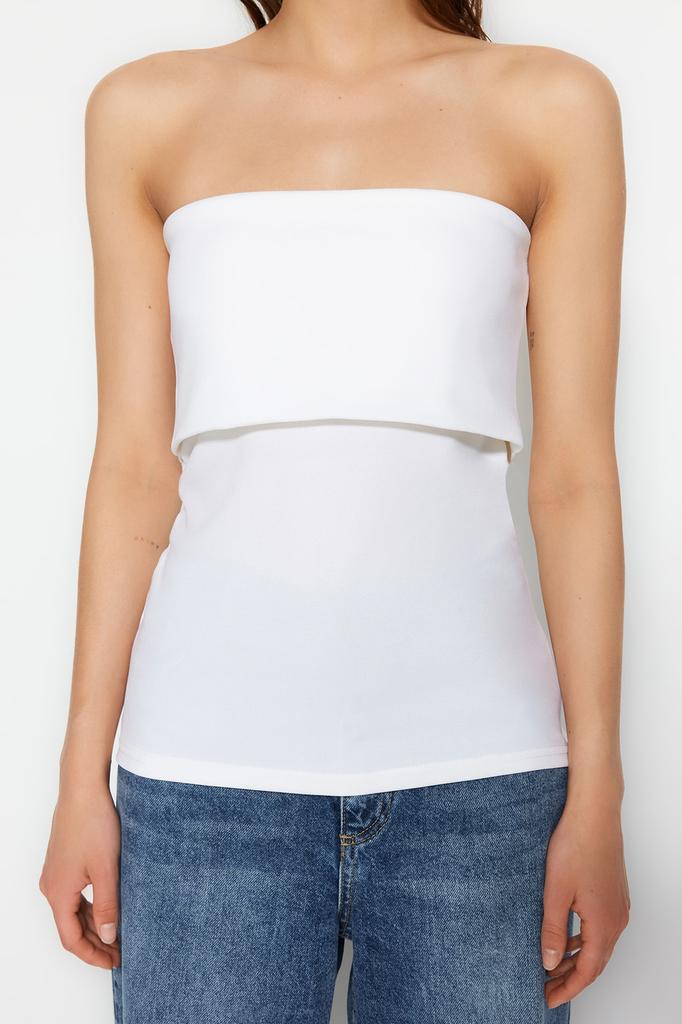 Women's Fashion New Blouse Green Strapless Collar Side Zipper Crepe Knitted Blouse