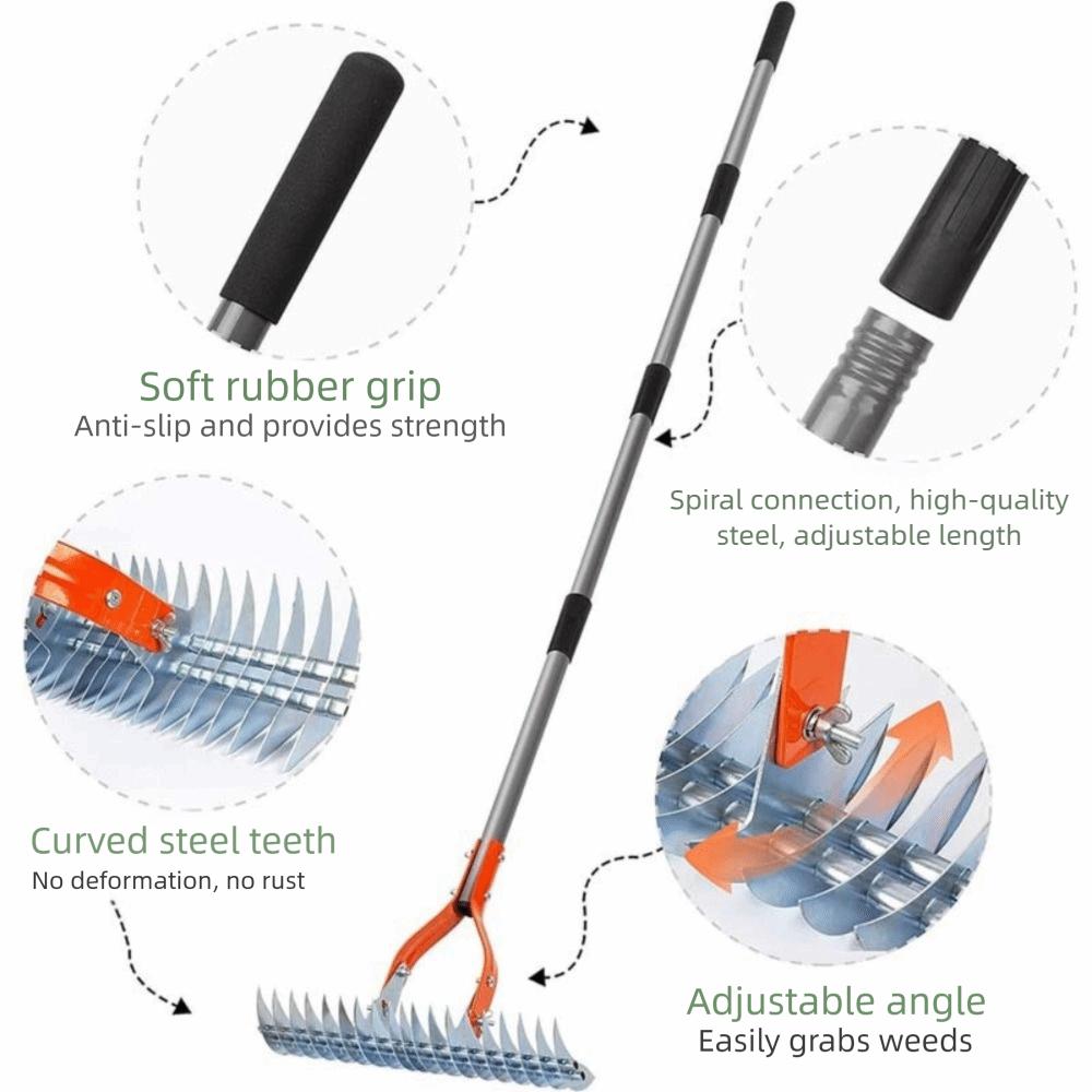 Durable Couch Grass Rake Removable Soil Aerator Withered Grass Thatch Rake Farmland