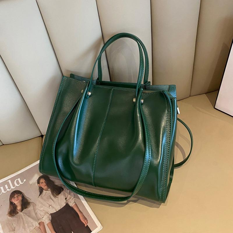 Top Layer Waxed Cowhide Shoulder Handbag Women's All-in-one Autumn/Winter Genuine Leather Underarm Bag Temperament Tote Bag