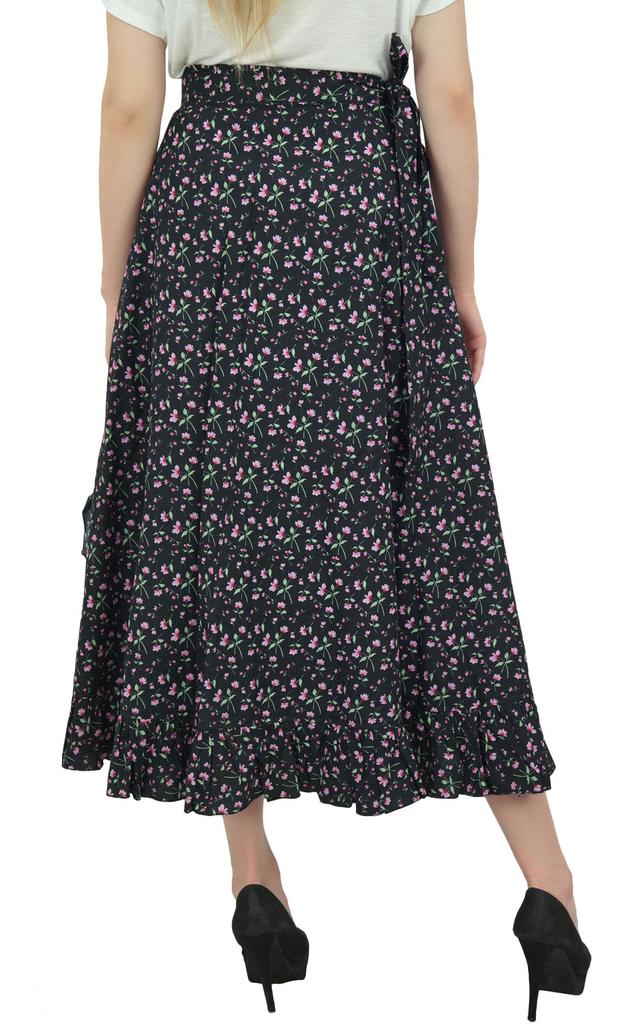 Phagun Floral Printed Wrap Self Belt Cotton Ruffled Magic Women's