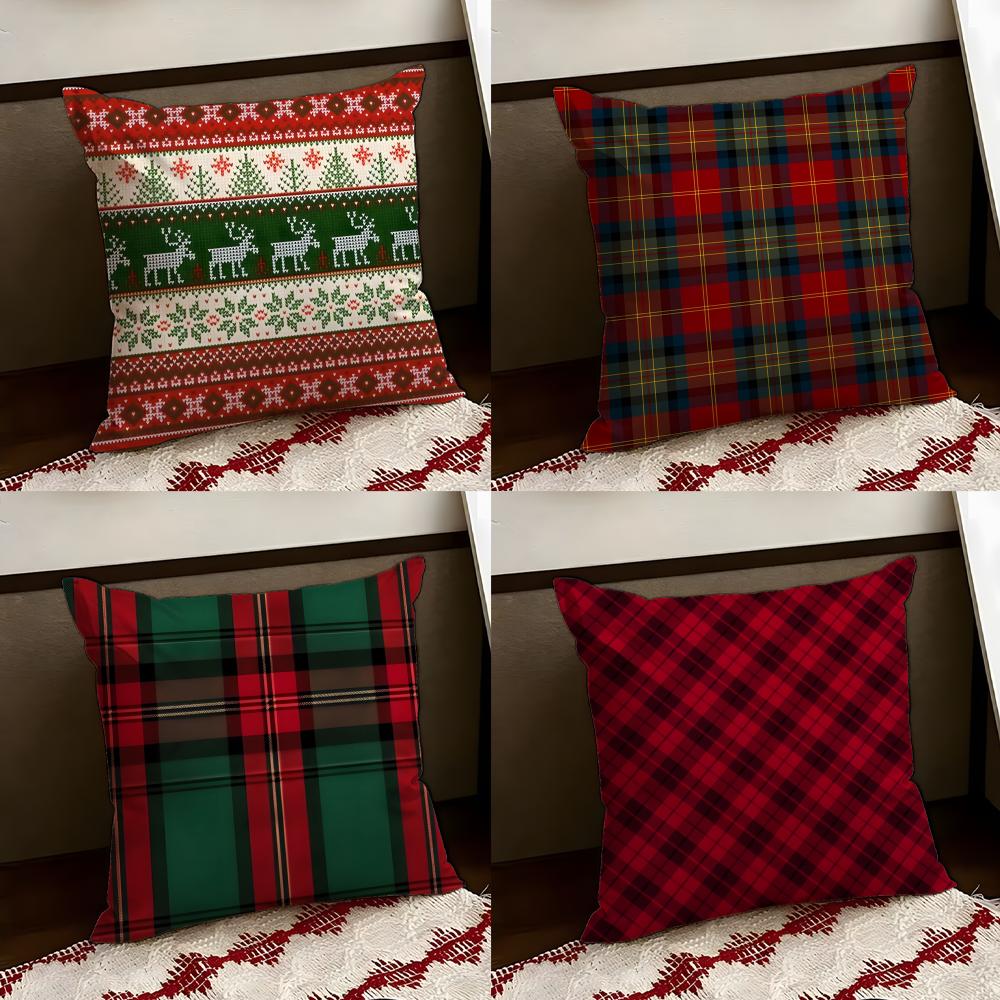 Christmas PPlaid Cushion Cover Reversible Soft Durable Pillow Cover Home Car MultiScene Use for Daily Comfort