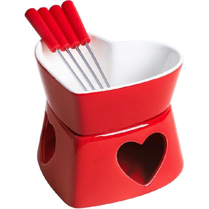 Sizikato Pure White Porcelain Chocolate Fondue Set, 10 Oz