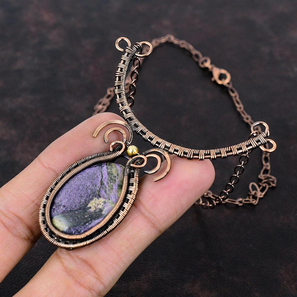 Пурпуритовое ожерелье, медная проволока, обернутая драгоценным камнем, ожерелье, изысканные ювелирные изделия ручной работы, регулируемое ожерелье, медная проволока, ювелирное изделие, подарок для женщин