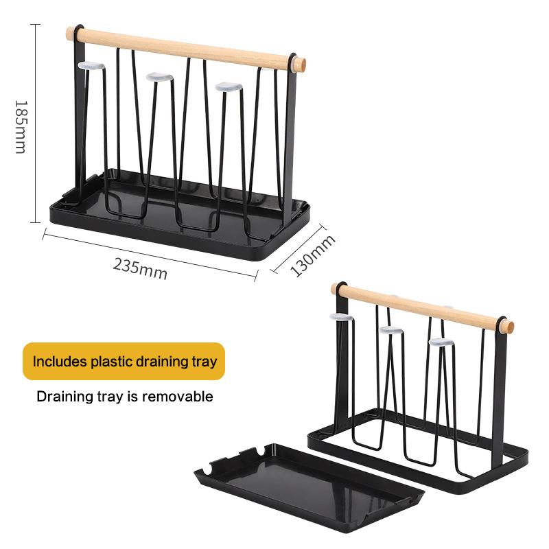High Quality Durable Japanese Style Cup Drying Rack Space-saving With Drain Tray Mug Organizer Shelf Standing Type Bottle Holder
