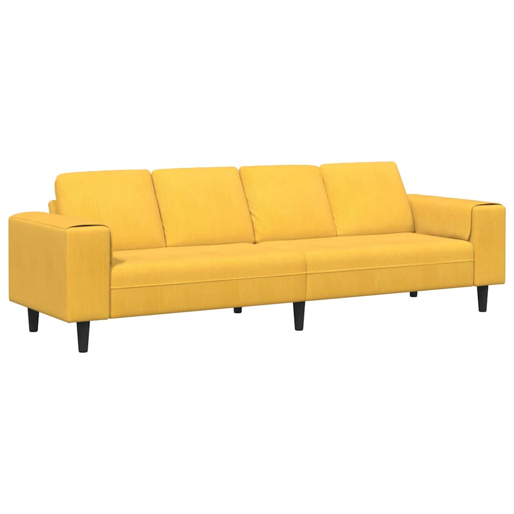 Sofa Light Yellow 250 x 77 x 76 cm Cord Fabric