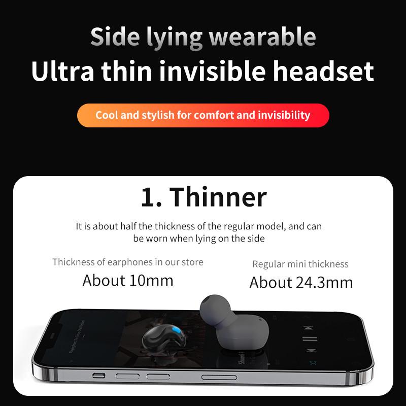 New X55 Invisible Sleep Wireless Earphone True Mini Bluetooth 5.3 Hidden Headphones Earbuds with Mic Bass Noise Reduction HiFi Stereo Headsets