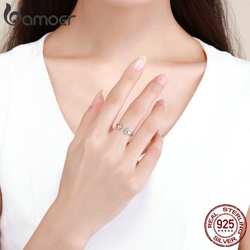 BAMOER Аутентичные регулируемые кольца на палец из стерлингового серебра 925 пробы со следами животных открытого размера