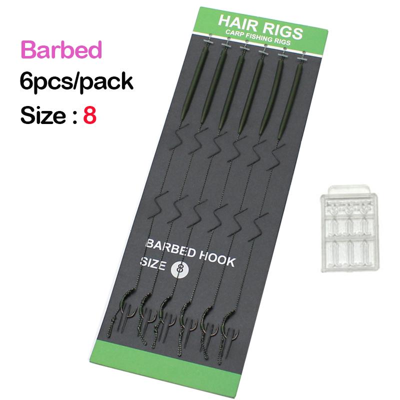 6 шт. рыболовная оснастка для ловли карпа, рыболовный крючок с зазубринами/без зазубрин, с защитой от запутывания лески, поворотный механизм QC, размер 2/4/6/8 для рыболовных снастей